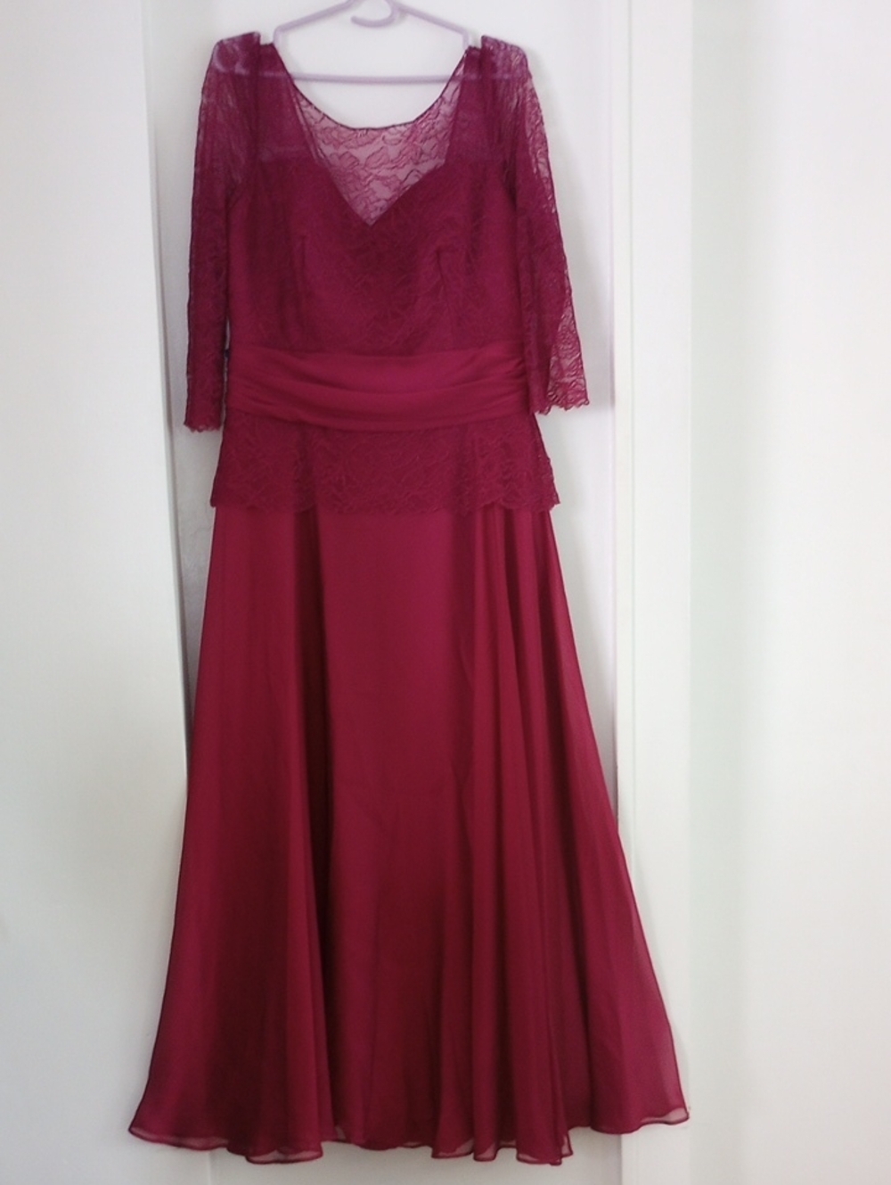 Jade By Jasmine Maroon Burgundy Mother Of Bride Groom Lace-Top Maxi Dress Sz 12